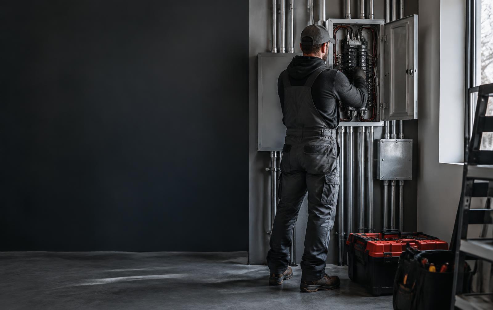 Electrician servicing a modern electrical panel